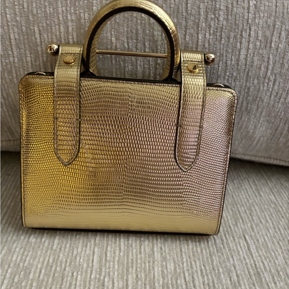 Strathberry Nano Tote Gold Lizard Embossed Leather Mini Bag - Picture 2 of 4